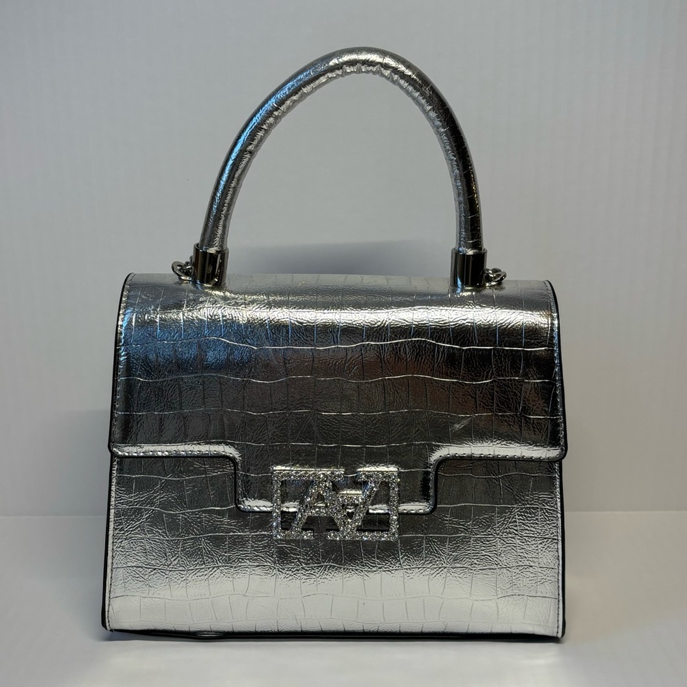 Silver Crocodile-Embossed Handbag